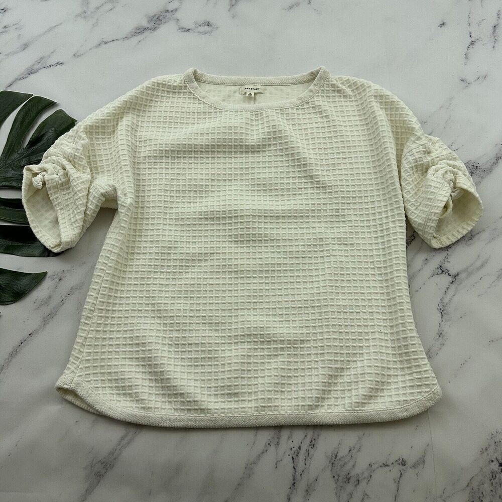 Max Studio Womens Knit Top Size S Cream White Oversize Boxy Fit Check Squares